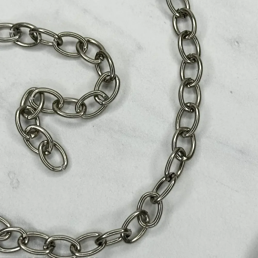 Blue Rhinestone Studded Silver Tone Chain Link Belt OS One Size